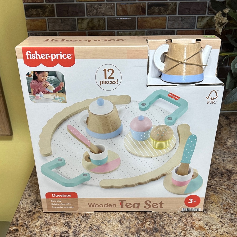 Fisher-Price Wooden Tea Set - Blue, Pink, and Natural
